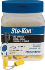 Thomas & Betts - 12-10 AWG Partially Insulated Crimp Connection D Shaped Ring Terminal - 3/8" Stud, 1.29" OAL x 0.59" Wide, Tin Plated Copper Contact - Eagle Tool & Supply
