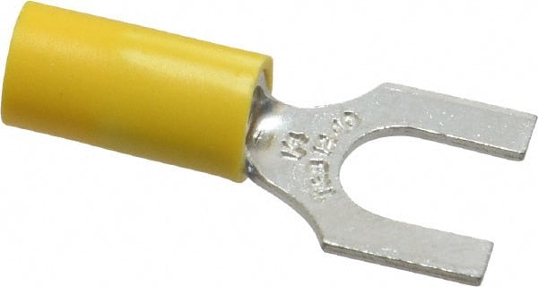 Thomas & Betts - 1/4" Stud, 12 to 10 AWG Compatible, Partially Insulated, Crimp Connection, Standard Fork Terminal - Eagle Tool & Supply