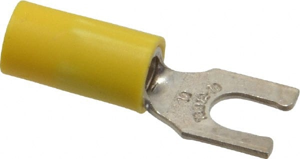 Thomas & Betts - #10 Stud, 12 to 10 AWG Compatible, Partially Insulated, Crimp Connection, Locking Fork Terminal - Eagle Tool & Supply