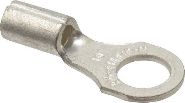 Thomas & Betts - 18-14 AWG Noninsulated Crimp Connection D Shaped Ring Terminal - #10 Stud, 3/4" OAL x 0.31" Wide, Tin Plated Copper Contact - Eagle Tool & Supply