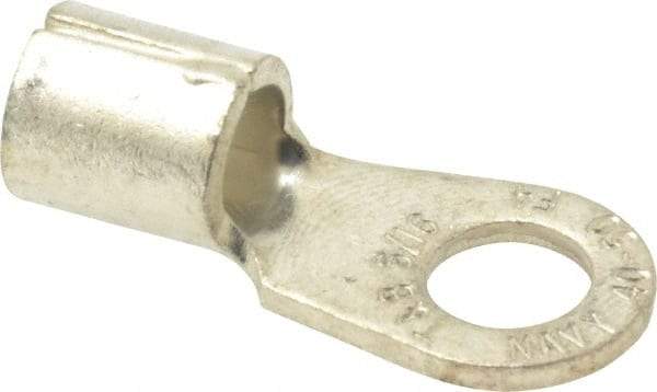 Thomas & Betts - 4 AWG Noninsulated Crimp Connection Circular Ring Terminal - 5/16" Stud, 1.35" OAL x 0.6" Wide, Tin Plated Copper Contact - Eagle Tool & Supply