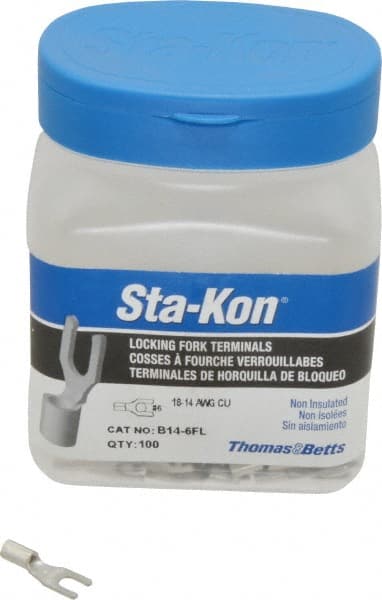 Thomas & Betts - #6 Stud, 18 to 14 AWG Compatible, Noninsulated, Crimp Connection, Locking Fork Terminal - Eagle Tool & Supply