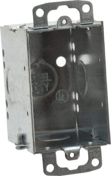 Thomas & Betts - 1 Gang, (5) 1/2" Knockouts, Steel Rectangle Switch Box - 3" Overall Height x 2" Overall Width x 2-3/4" Overall Depth - Eagle Tool & Supply