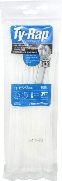 Thomas & Betts - 11.1" Long Natural (Color) Nylon Standard Cable Tie - 30 Lb Tensile Strength, 1.31mm Thick, 76.2mm Max Bundle Diam - Eagle Tool & Supply