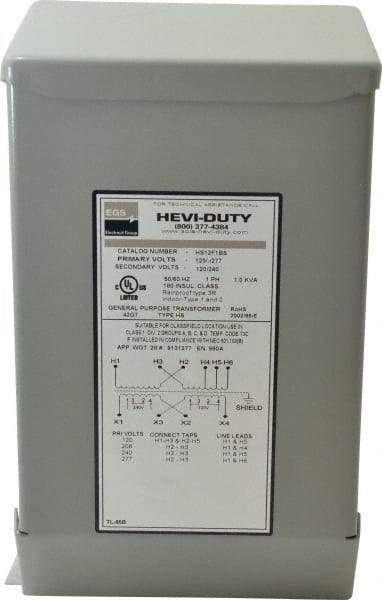 Sola/Hevi-Duty - 1 Phase, 120/208/240/277 Volt Input, 120/240 Volt Output, 60 Hz, 1 kVA, General Purpose Transformer - 4, 12, 3R, 4X NEMA Rating, 239°F Temp Rise, 6 Inch Wide x 5 Inch Deep x 10 Inch High, Indoor, Outdoor, Wall Mount - Eagle Tool & Supply