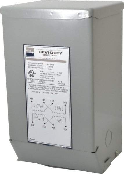 Sola/Hevi-Duty - 120/240 Input Volt, 12/24 Output Volt, 60 Hz, Buck Boost Transformer - 1 Phase, 6 Inch Wide x 5 Inch Deep x 10 Inch High, cULus Listed E77014 - Eagle Tool & Supply