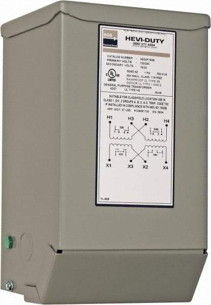 Sola/Hevi-Duty - 120/240 Input Volt, 16/32 Output Volt, 60 Hz, Buck Boost Transformer - 1 Phase, 6 Inch Wide x 5 Inch Deep x 10 Inch High, cULus Listed E77014 - Eagle Tool & Supply