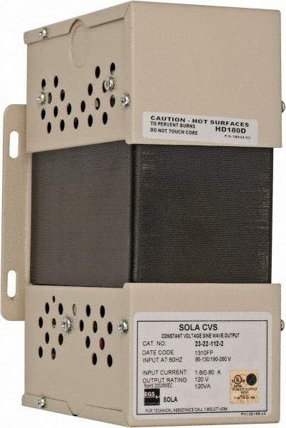 Sola/Hevi-Duty - 240 Volt Max Input, 120 VA, Hardwired Power Conditioner - 120 Volt Output, 4 Inch Wide x 8 Inch High x 5 Inch Deep - Eagle Tool & Supply