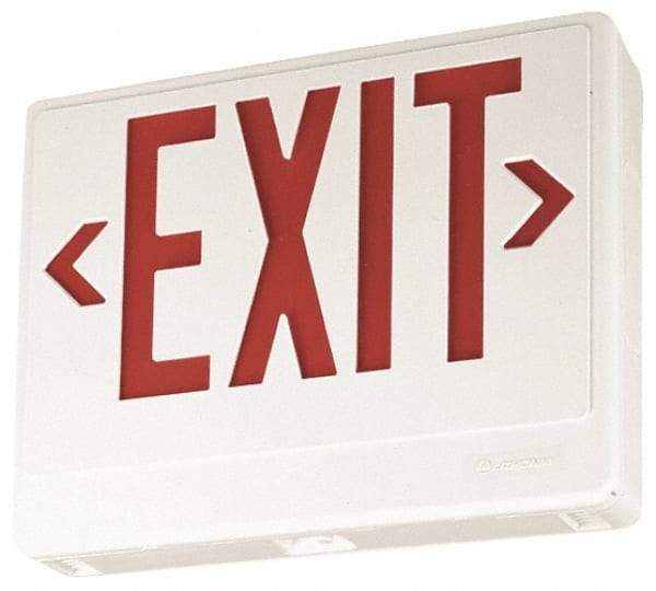 Lithonia Lighting - 1 Face, White, Thermoplastic, LED, Illuminated Exit Sign - 120/277 VAC, Nickel Cadmium, Universal Mounted, 11-3/4 Inch Long x 2 Inch Wide x 7-5/8 Inch High - Eagle Tool & Supply
