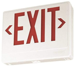 Lithonia Lighting - 1 Face, White, Thermoplastic, LED, Illuminated Exit Sign - 120/277 VAC, Nickel Cadmium, Universal Mounted, 11-3/4 Inch Long x 2 Inch Wide x 7-5/8 Inch High - Eagle Tool & Supply