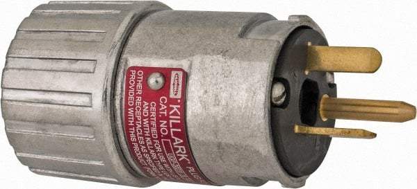 Hubbell Killark - 125 VAC, 20 Amp, 5-20R NEMA, Straight, Self Grounding, Industrial Grade Plug - 2 Pole, 3 Wire, 1 Phase, 1 hp, Aluminum, Silver - Eagle Tool & Supply