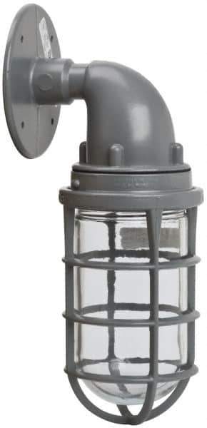 Hubbell Killark - 150 Watt, 2,800 Lumen, 120-240 Volt, Incandescent Wall Pack Light Fixture - Glass Lens, Aluminum Housing, Gray, Wall Mount, 4-5/8" Deep x 7-5/8" High x 4-1/4" Wide - Eagle Tool & Supply