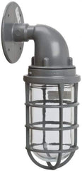 Hubbell Killark - 150 Watt, 2,800 Lumen, 120-240 Volt, Incandescent Wall Pack Light Fixture - Glass Lens, Aluminum Housing, Gray, Wall Mount, 4-5/8" Deep x 7-5/8" High x 4-1/4" Wide - Eagle Tool & Supply