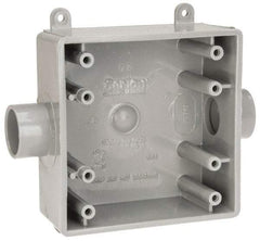 Thomas & Betts - 2 Gang, (2) 3/4" Knockouts, PVC Square Switch Box - 4.62" Overall Height x 4.62" Overall Width x 1.98" Overall Depth, Weather Resistant - Eagle Tool & Supply