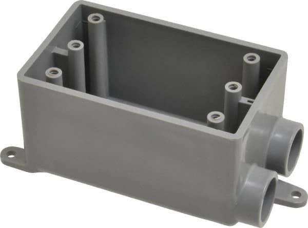 Thomas & Betts - 1 Gang, (2) 1/2" Knockouts, PVC Rectangle Junction Box - 115.3mm Overall Height x 98.4mm Overall Width x 61.5mm Overall Depth, Weather Resistant - Eagle Tool & Supply