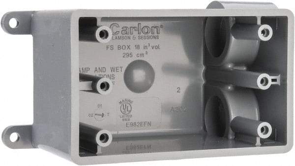 Thomas & Betts - 1 Gang, (2) 3/4" Knockouts, PVC Rectangle Junction Box - 115.3mm Overall Height x 98.4mm Overall Width x 61.5mm Overall Depth, Weather Resistant - Eagle Tool & Supply