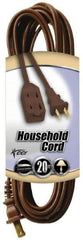 Southwire - 20', 16/2 Gauge/Conductors, Brown Indoor Extension Cord - 1 Receptacle, 13 Amps, 125 VAC, UL SPT-2, NEMA 1-15P, 1-15R x 3 - Eagle Tool & Supply