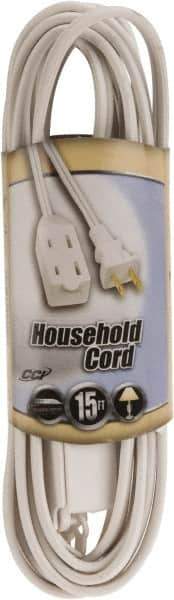 Southwire - 15', 16/2 Gauge/Conductors, White Indoor Extension Cord - 1 Receptacle, 13 Amps, 125 VAC, UL SPT-2, NEMA 1-15P, 1-15R x 3 - Eagle Tool & Supply