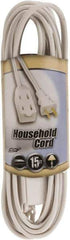 Southwire - 15', 16/2 Gauge/Conductors, White Indoor Extension Cord - 1 Receptacle, 13 Amps, 125 VAC, UL SPT-2, NEMA 1-15P, 1-15R x 3 - Eagle Tool & Supply