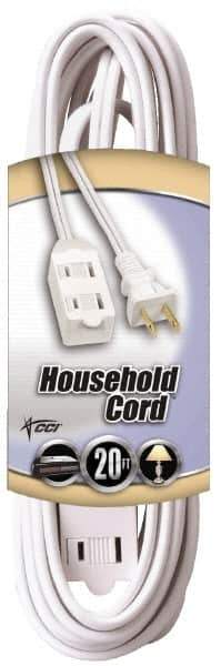 Southwire - 20', 16/2 Gauge/Conductors, White Indoor Extension Cord - 1 Receptacle, 13 Amps, 125 VAC, UL SPT-2, NEMA 1-15P, 1-15R x 3 - Eagle Tool & Supply