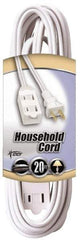 Southwire - 20', 16/2 Gauge/Conductors, White Indoor Extension Cord - 1 Receptacle, 13 Amps, 125 VAC, UL SPT-2, NEMA 1-15P, 1-15R x 3 - Eagle Tool & Supply