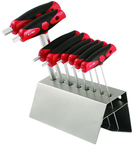 8 Piece - 2.0 - 10mm - Hard Chrome Finish - Metal Stand - T-Handle Soft Grip Dual Drive Ball End Hex Set - Eagle Tool & Supply