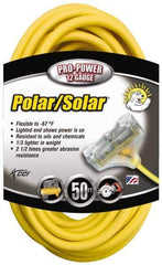 Southwire - 50', 12/3 Gauge/Conductors, Yellow Indoor & Outdoor Extension Cord - 3 Receptacle, 15 Amps, 300 Volts, UL SJEOW-A, NEMA 5-15P, 5-15R x 3 - Eagle Tool & Supply