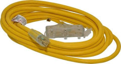 Southwire - 25', 12/3 Gauge/Conductors, Yellow Indoor & Outdoor Extension Cord - 1 Receptacle, 15 Amps, 125 VAC, UL SJTW-A, NEMA 5-15P, 5-15R x 3 - Eagle Tool & Supply