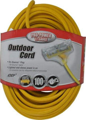 Southwire - 100', 12/3 Gauge/Conductors, Yellow Indoor & Outdoor Extension Cord - 1 Receptacle, 15 Amps, 125 VAC, UL SJTW-A, NEMA 5-15P, 5-15R x 3 - Eagle Tool & Supply