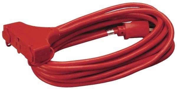 Southwire - 25', 14/3 Gauge/Conductors, Red Indoor & Outdoor Extension Cord - 1 Receptacle, 15 Amps, 125 VAC, UL SJTW-A, NEMA 5-15P, 5-15R x 3 - Eagle Tool & Supply