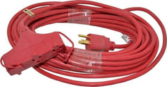 Southwire - 50', 14/3 Gauge/Conductors, Red Indoor & Outdoor Extension Cord - 1 Receptacle, 15 Amps, 125 VAC, UL SJTW-A, NEMA 5-15P, 5-15R x 3 - Eagle Tool & Supply
