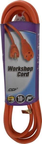 Southwire - 10', 16/3 Gauge/Conductors, Orange Indoor & Outdoor Extension Cord - 1 Receptacle, 13 Amps, 125 VAC, UL SJTW, NEMA 5-15P, 5-15R - Eagle Tool & Supply