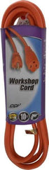 Southwire - 10', 16/3 Gauge/Conductors, Orange Indoor & Outdoor Extension Cord - 1 Receptacle, 13 Amps, 125 VAC, UL SJTW, NEMA 5-15P, 5-15R - Eagle Tool & Supply
