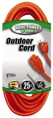 Southwire - 25', 16/3 Gauge/Conductors, Orange Indoor & Outdoor Extension Cord - 1 Receptacle, 13 Amps, 125 VAC, UL SJTW, NEMA 5-15P, 5-15R - Eagle Tool & Supply
