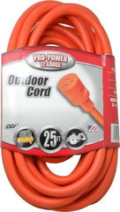 Southwire - 25', 12/3 Gauge/Conductors, Orange Indoor & Outdoor Extension Cord - 1 Receptacle, 15 Amps, 125 VAC, UL STW, NEMA 5-15P, 5-15R - Eagle Tool & Supply