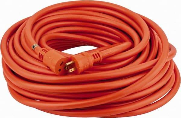 Southwire - 100', 12/3 Gauge/Conductors, Orange Indoor & Outdoor Extension Cord - 1 Receptacle, 15 Amps, 125 VAC, UL STW, NEMA 5-15P, 5-15R - Eagle Tool & Supply