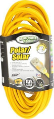 Southwire - 50', 16/3 Gauge/Conductors, Yellow Outdoor Extension Cord - 1 Receptacle, 13 Amps, 125 VAC, UL SJEOOW, NEMA 5-15P, 5-15R - Eagle Tool & Supply