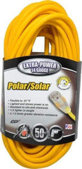 Southwire - 50', 14/3 Gauge/Conductors, Yellow Outdoor Extension Cord - 1 Receptacle, 15 Amps, 125 VAC, UL SJEOOW, NEMA 5-15P, 5-15R - Eagle Tool & Supply