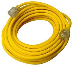 Southwire - 50', 14/3 Gauge/Conductors, Yellow Outdoor Extension Cord - 1 Receptacle, 15 Amps, 125 VAC, UL SEOOW, NEMA 5-15P, 5-15R - Eagle Tool & Supply