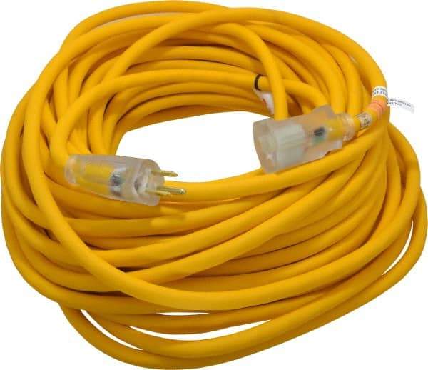 Southwire - 100', 12/3 Gauge/Conductors, Yellow Outdoor Extension Cord - 1 Receptacle, 15 Amps, 125 VAC, UL SJEOOW, NEMA 5-15P, 5-15R - Eagle Tool & Supply