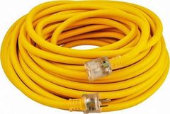 Southwire - 100', 12/3 Gauge/Conductors, Yellow Outdoor Extension Cord - 1 Receptacle, 15 Amps, 125 VAC, UL SEOOW, NEMA 5-15P, 5-15R - Eagle Tool & Supply