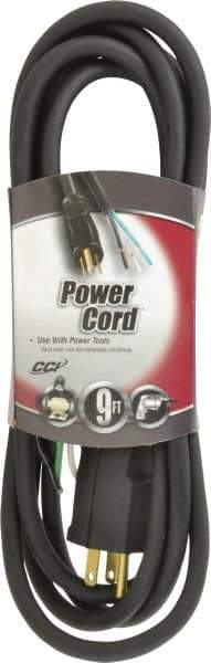 Southwire - 9', 16/3 Gauge/Conductors, Black Outdoor Replacement Cord - 1 Receptacle, 13 Amps, 125 VAC, UL SJEOOW, NEMA 5-15P - Eagle Tool & Supply