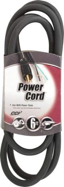 Southwire - 6', 14/3 Gauge/Conductors, Black Outdoor Replacement Cord - 1 Receptacle, 15 Amps, 125 VAC, UL SJEOOW, NEMA 5-15P - Eagle Tool & Supply