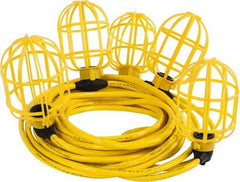 Value Collection - 5 Socket, 4 Conductor, 125 VAC, 15 Amp, Temporary String Light - 50' SJTW-A Cord, Yellow, Plastic, Includes Lamp Guard - Eagle Tool & Supply