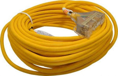 Southwire - 100', 12/3 Gauge/Conductors, Yellow Outdoor Extension Cord - 1 Receptacle, 15 Amps, 125 VAC, UL SJEOOW, NEMA 5-15P, 5-15R x 3 - Eagle Tool & Supply