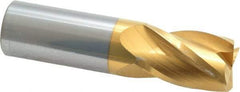 Atrax - 1", 1-1/2" LOC, 1" Shank Diam, 4" OAL, 4 Flute, Solid Carbide Square End Mill - Single End, TiN Finish, Spiral Flute, 30° Helix, Centercutting, Right Hand Cut, Right Hand Flute - Eagle Tool & Supply