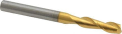 Atrax - 3/16", 5/8" LOC, 3/16" Shank Diam, 2" OAL, 2 Flute, Solid Carbide Square End Mill - Single End, TiN Finish, Spiral Flute, 30° Helix, Centercutting, Right Hand Cut - Eagle Tool & Supply