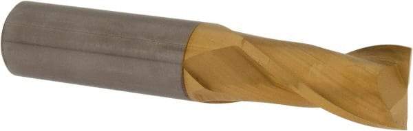Atrax - 3/4", 1-1/2" LOC, 3/4" Shank Diam, 4" OAL, 2 Flute, Solid Carbide Square End Mill - Single End, TiN Finish, Spiral Flute, 30° Helix, Centercutting, Right Hand Cut - Eagle Tool & Supply