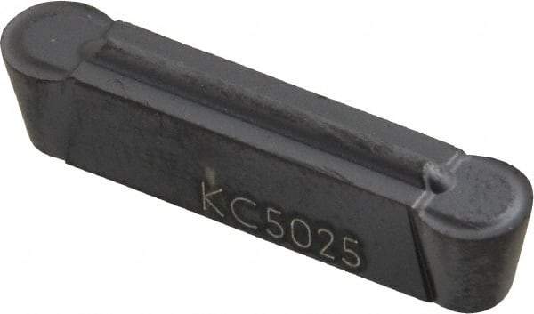 Kennametal - 0500M05R GMP Grade KC5025, 5mm Cutting Width Carbide Grooving Insert - 4.1mm Max Depth of Cut, Neutral, 0.0984" Corner Radius, TiAlN Finish - Eagle Tool & Supply