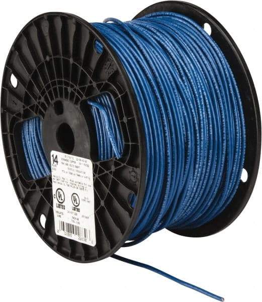 Southwire - THHN/THWN, 14 AWG, 15 Amp, 500' Long, Stranded Core, 19 Strand Building Wire - Blue, Thermoplastic Insulation - Eagle Tool & Supply